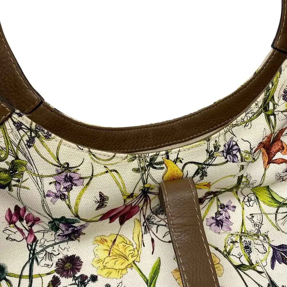 Gucci Flora/New Jackie Shoulder Bag 277520 White Dark Brown Multi Canvas Leather
